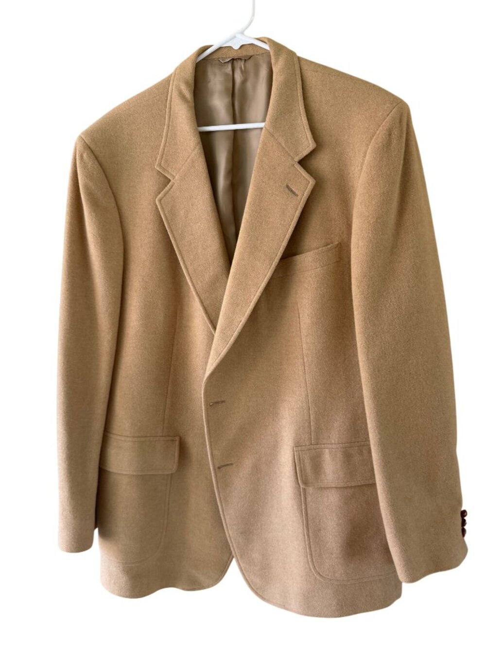Vintage Mens Sport Coat Blazer Pockets Lined Back Vent Size 48 L Camel Hair Tan